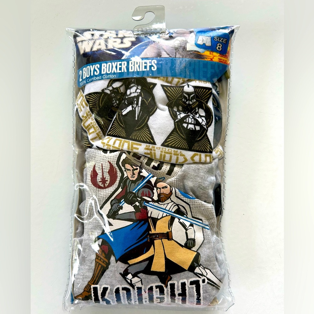 STAR WARS Boxer Briefs Boys 8 JEDI TROOPER Set/2 Combed Cotton Fly Underwear NWT